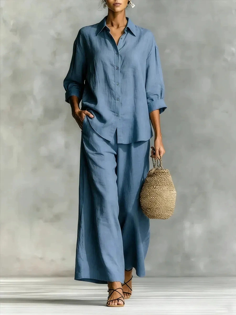 Linen Pant Wide - Conjunto Casual de Camisa de Manga