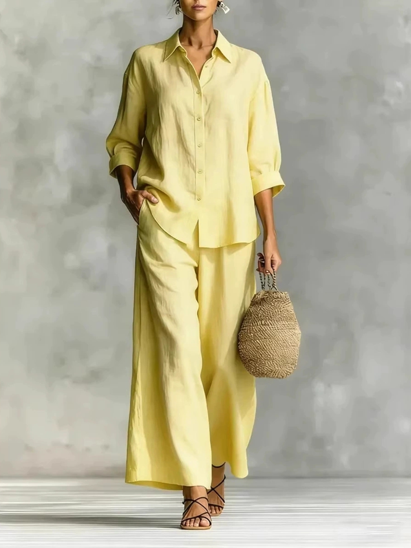 Conjunto Casual de Camisa de M - Linen Pant Wide reseña y precio