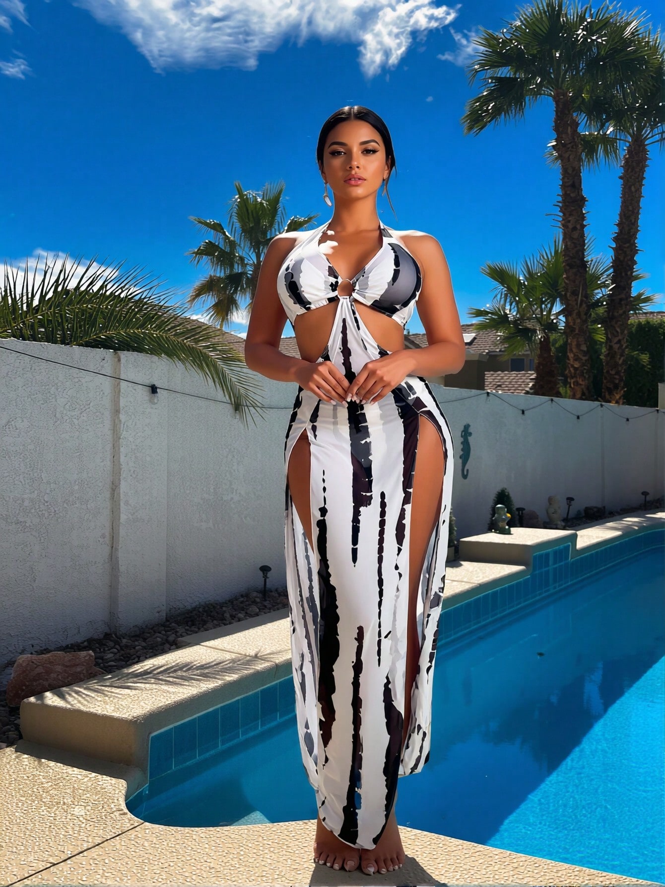 Nuevo conjunto de bikini de 3  - Maxi Dress Halter reseña y precio