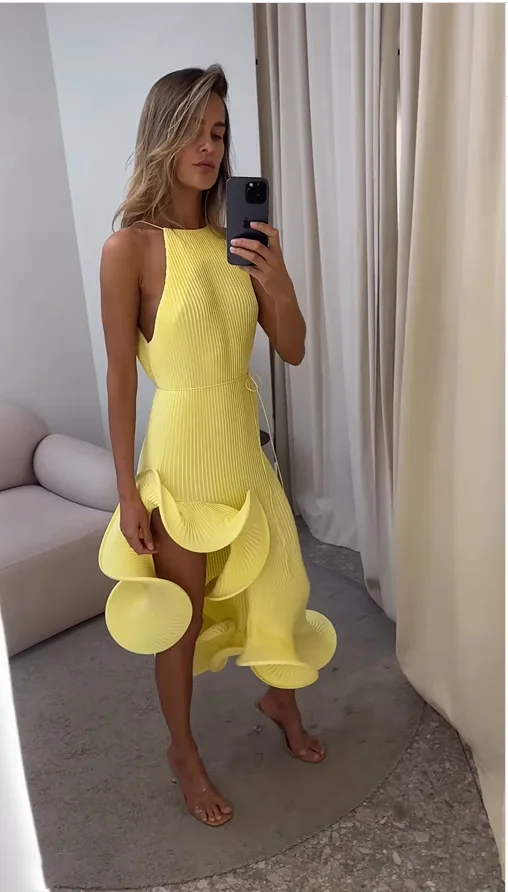 Vestido Maxi Halter Amarillo E - Maxi Dress Halter reseña y precio